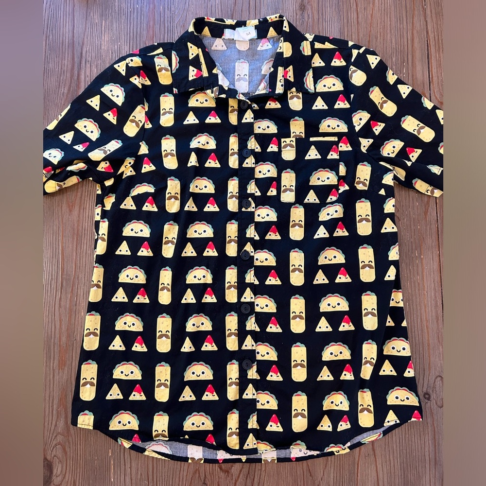 Eva Rose Taco and Burrito Print Button Up Shirt Size M